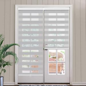 SEEYE Cordless Zebra Blinds for Window, French Door Blinds Free-Stop Roller Window Shades with Valance 29" W x 90" H, Light Filtering Window Treatment Sheer Blinds & Shades Easy to Install, Gray