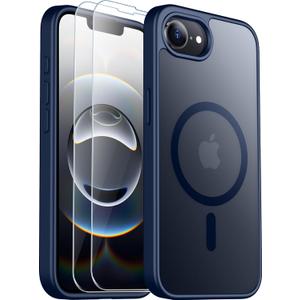 SPIDERCASE Designed for iPhone 16e Case, Magnetic Translucent with 2PCS Tempered Glass Screen Protector Anti-Scratch Anti-Fingeprint Slim Phone Case for iPhone 16E 2025 6.1'', Blue (iPhone 16e 6.1'')