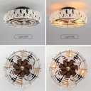 Boho Caged Ceiling Fans with Lights and Remote 20" Flush Mount 6-Speed Reversible Enclosed Low Profile Handmade Cotton Rope Ceiling Fan with Light 4 Bulbs,for Bedroom, Living Room, Kitchen (Cream Leaves)