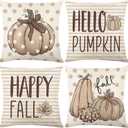 Brown Fall Throw Pillow Covers 18x18 inch Set of 4, Pumpkin Autumn Decorative Pillow Cases for Couch Sofa (Style 3)