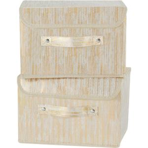 2PCS Decorative Storage Boxes with Lid Luxury Metallic Fabric Storage Bins Organizer Container Collapsible Shelf Basket with Handles for Home Bedroom Closet Office (Gold, Small Size)