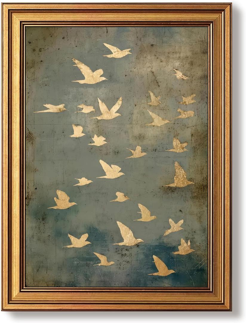 Vintage Gold Framed Wall Art Flying Bird Pictures Wall Decor 16x24 Inch