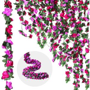 12 Pcs 100 ft Flower Garland Artificial Rose Vine with Green Leaves Hanging Artificial Flower Vines Ivy Garlands Wall Garden Decor for Room Wedding Birthday Arch Decor(Purple)
