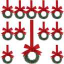 Sggvecsy 12 Pcs 8" Christmas Mini Cabinet Wreaths with Ribbon Bows Red Berry Artificial Small Kitchen Wreath for Window Front Door Farmhouse Wall Xmas Decorations(Red Burlap)