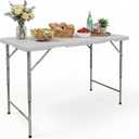 HULKFIT 4FT Folding Table, 3-Height Adjustable Portable Table with Carry Handle, Sturdy Steel Frame, Ideal for Indoor/Outdoor Dining, Parties, and Camping