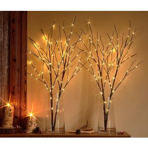 Hairui Lighted Twig Brown Tree Branch with Fairy Lights 32in 100 LED Battery Operated Lighted Willow Branch for Home Christmas Wedding Party Decoration 2Set (Vase Excluded)