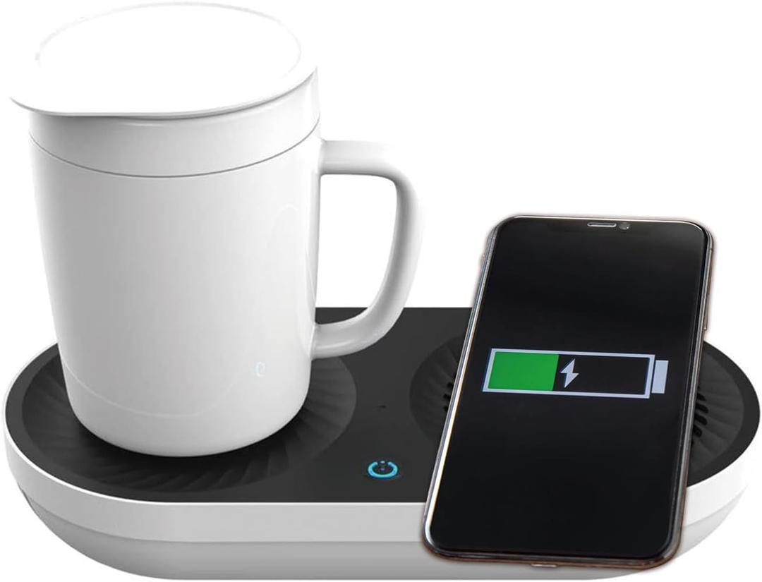 Coffee Mug Warmer Drink Cooler with Fast Wireless Charger, Warming Cooling and Charging All in 1 for Home Office Desk Use