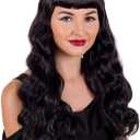 fun shack Womens 1950s Wig Retro Rock n Roll Vintage Long Black Wavy Hair Accessory, One Size