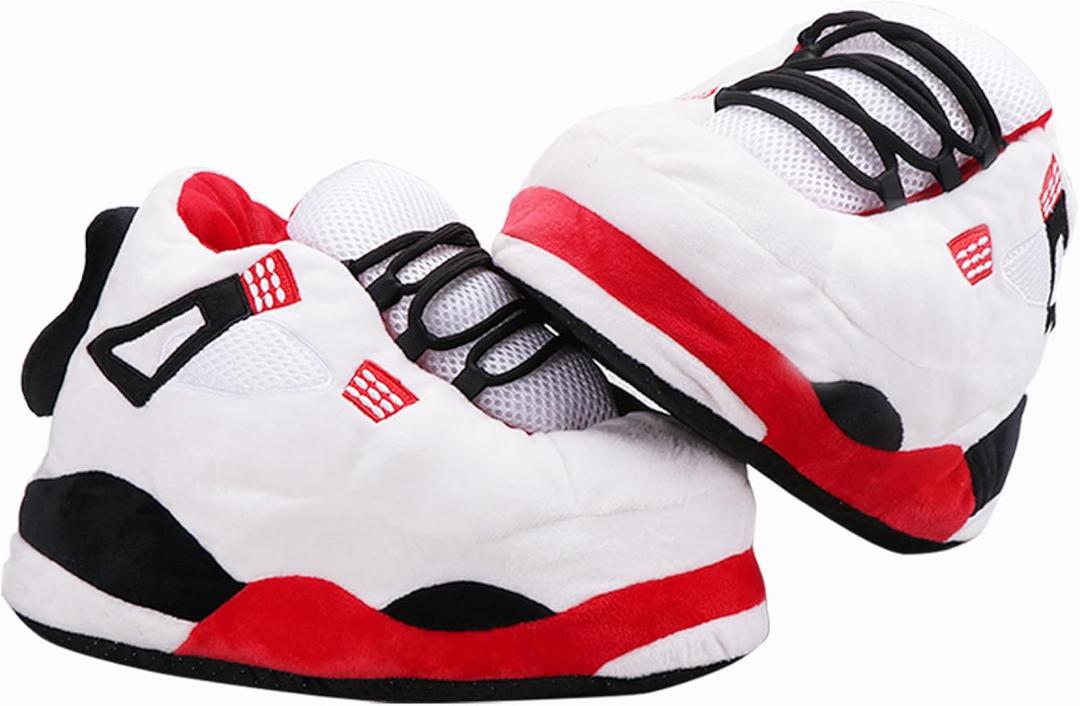 Warm Plush Sneaker Slippers, Trendy Anti-Slip Furry Soft House Shoes Fluffy Unisex Comfy Home Slides One Size Fits Most Indoor Outdoor (White)