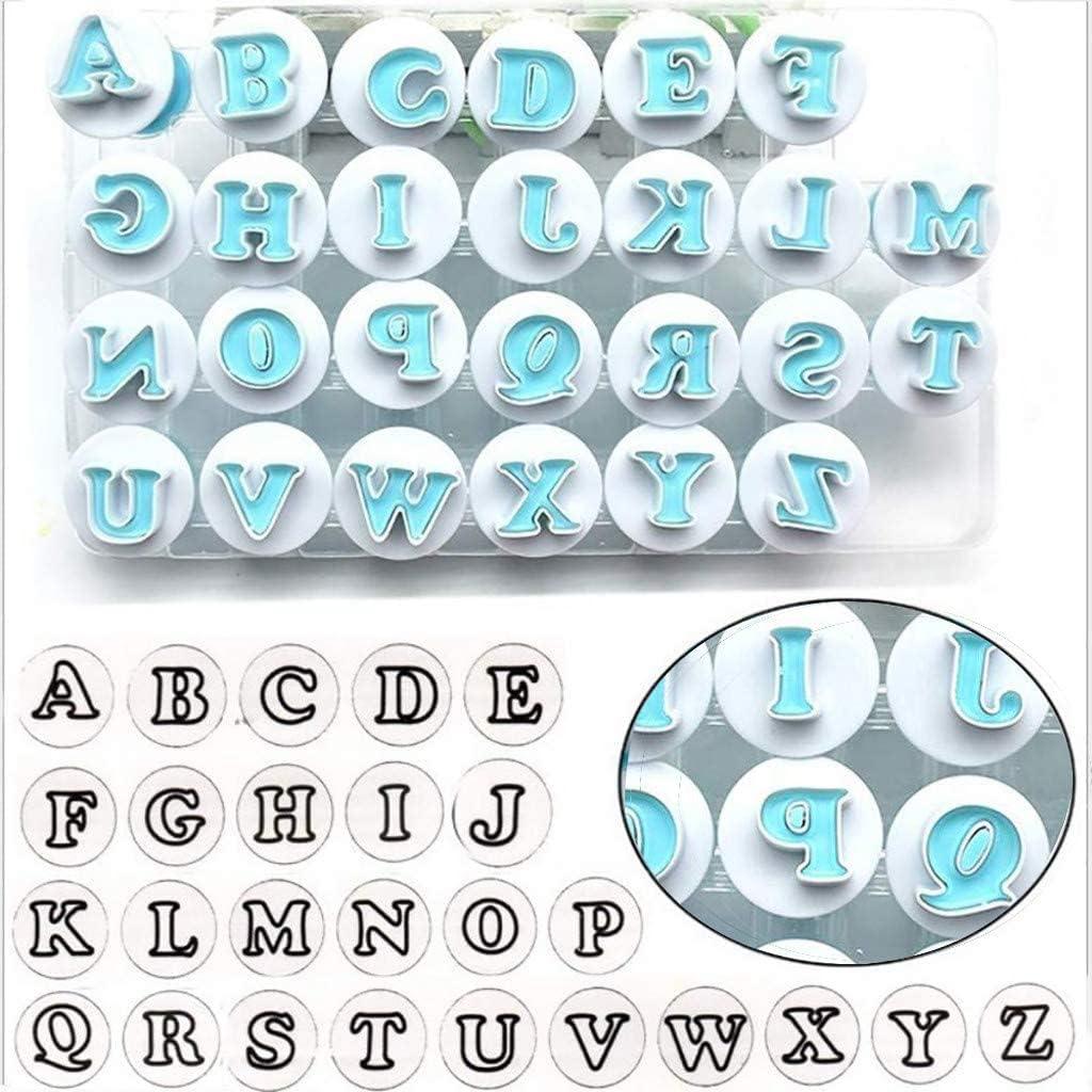 26PCS/Set Cookie Stamp Impress Cookie Cutters Alphabet Letter and Number Fondant Cake Biscuit Mold Letter Shape DIY Cookie Biscuit Alphabet Letters Cake Tool Embosser Cutter (Upper Case Letter Shape) (Style 4)