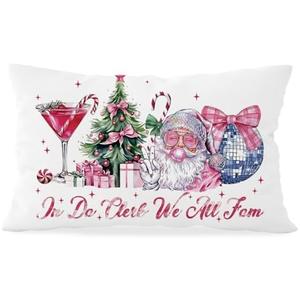 KDHTY Coquette Winter Holiday Christmas Throw Pillow 12x20,Merry Christmas Throw Pillow Decorative Winter Xmas Santa Decorations for Bedroom Home Classroom,Winter Holiday Decor for Sofa Couch, Pack of 4