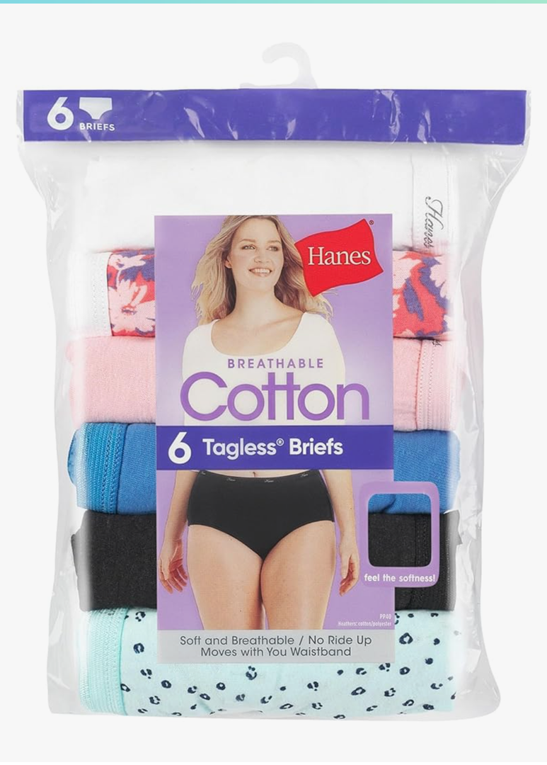 Hanes Women's High-Waisted Brief Panties, 6-Pack, Moisture-Wicking Cotton Brief Underwear, XL