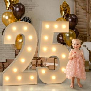 Marquee Numbers 25, 2025 New Year Decorations, 4FT Light Up Numbers for 25th Birthday Party Decoration, Mosaic Numbers for Balloons, Large Numbers, Number One Balloon Frame, Number Blocks Sign