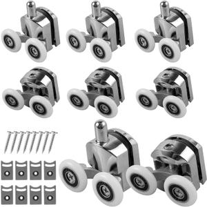 8Pcs Curved Shower Door Rollers 23mm Aluminum Alloy Top and Bottom Shower Glass Door Wheel Quiet Shower Door Pulley Replacement with Anti-Collision Pad and Screws for 4-6mm Glass Door