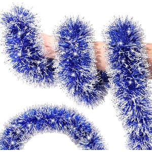 50FT Christmas Tinsel Garland - Metallic Twist Shiny Christmas Tree Decorations, Xmas Holiday Hanging Garland for Home Mantle Stair Indoor Outdoor Party Supplies Decor (Blue)