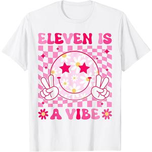 Eleven is A Vibe Groovy 11th Birthday Party Smiley T-Shirt, Small