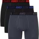 Hanes mens Moves Performance Boxer Brief, Total Support Pouch, Regular, Trunk, and Long Leg, 3-pack Large