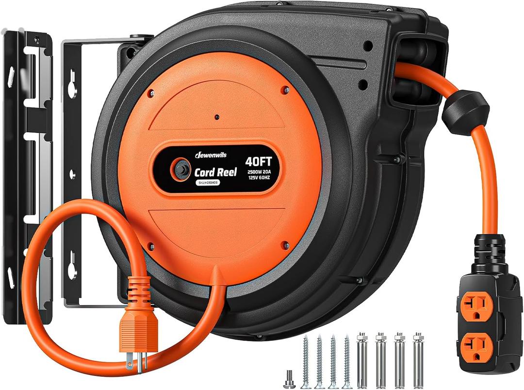 DEWENWILS 20 Amp Retractable Extension Cord Reel 40FT, ETL Listed,Orange