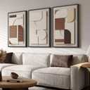 Large Framed 3D Textured Neutral Abstract Wall Art for Living Room, 3 Piece Modern Paintings Artwork for Walls, Minimalist Geometric Pictures for Hallway Office Dining Bedroom Wall Decor 24x36 In