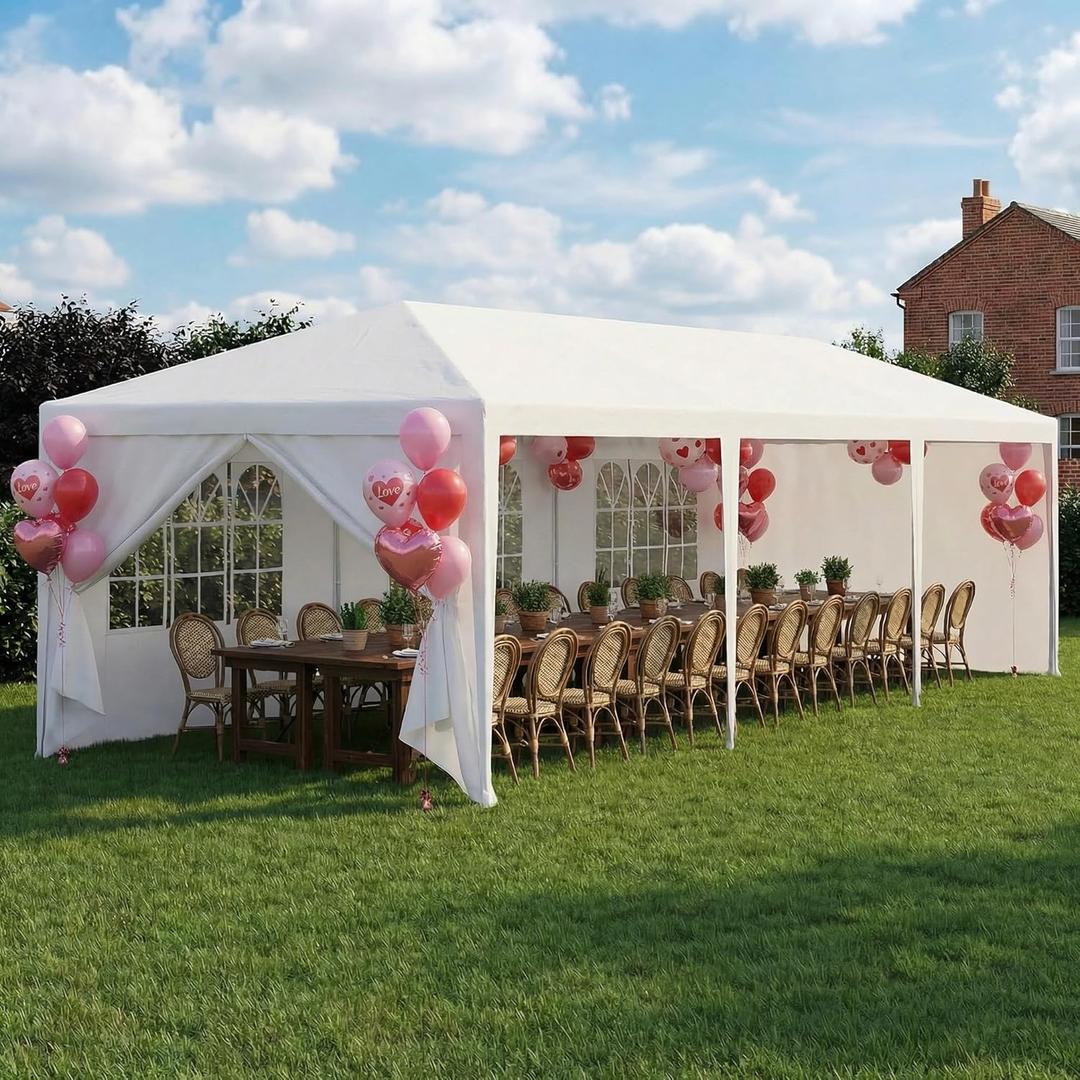 HOTEEL 10x30 FT Party Tent Outdoor Canopy Tents for Parties with 8 Removable Sidewalls, Carpas para Fiestas Waterproof for Gazebo Large Backyard Shelter Patio White Wedding Event Tent BBQ