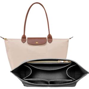 OPPOSHE Purse Organizer Insert for Longchamp Le Pliage, Premium Felt Long Champ Bag Handbag Women, Tote Organizer Insert with 9 Compartments (Large, Grey) (L-11.5*7.5*9.7in)