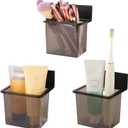 Toothbrush Holder Toothpaste Holder with Wall Mounted Metal Frame & Plastic Black Bathroom Organizer with Tape for Bathroom Toothbrush Toothpaste Floss Makeup Brush Razor - one Pack