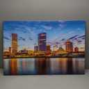 Milwaukee Wall Art Milwaukee Skyline Wall Decor Picture Canvas HD Printed Wisconsin Cityscape Night Poster Paintings Stretched Frame Home Living Room Bedroom Decorations(36x24 inches)