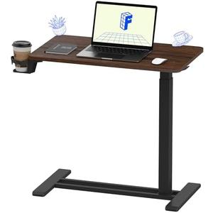 FLEXISPOT H7 Adjustable Overbed Bedside Table with Wheels Pneumatic Mobile Standing Desk Laptop Desk Rolling Computer Cart Movable Table Hospital Home Use(27.6" W x 15.7" D, Mahogany Table)