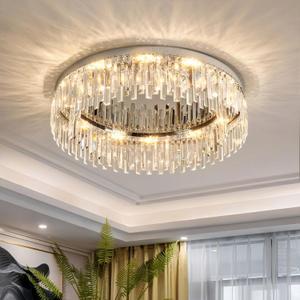 Modern Chandelier for Living Room, 24in Flush Mount Crystal Ceiling Light Fixture Chrome Large Raindrop Chandelier Lighting Fixture for Dining Room Living Room Bedroom Kitchen (23.6" Width, Silver)