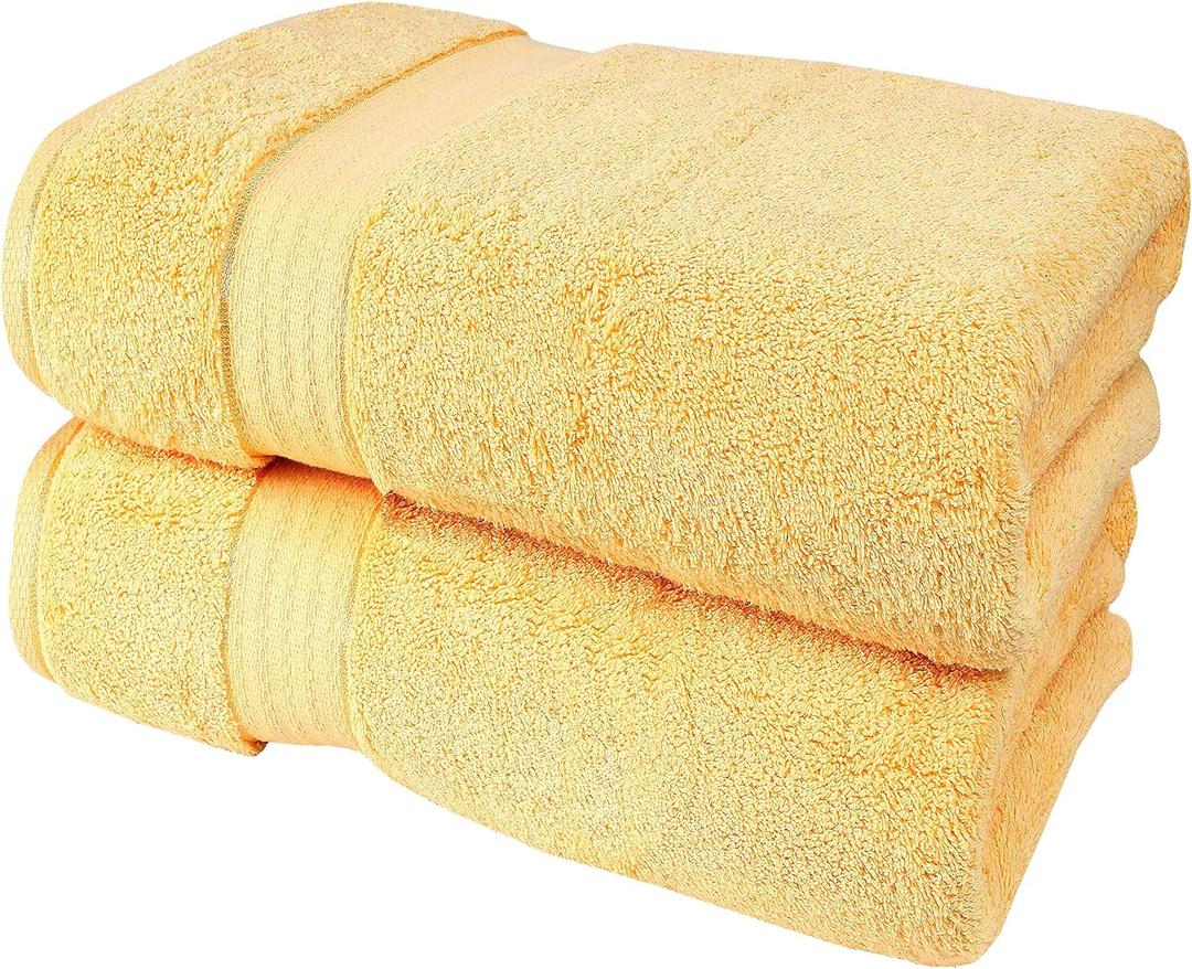 GLAMBURG 700 GSM Premium Cotton 2-Pack Oversized Extra Large Bath Sheet Set - 100% Combed Cotton - 2 Bath Sheets 35x70 - Luxury Hotel & Spa Quality - Durable Ultra Soft Highly Absorbent - Yellow