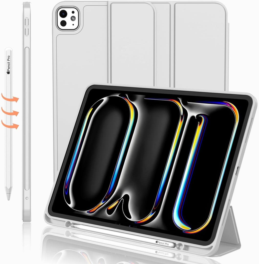 iMieet iPad Pro 13 Inch Case (M5/M4) 2025/2024 with Pencil Holder, Trifold Stand Smart Case with Soft TPU Back, Auto Wake/Sleep (Light Gray)