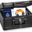 Honeywell Safes & Door Locks - Small Safe Box Chest for Home - Fireproof Safe Holds #10 Envelopes, USB Flash - Strong ABS Plastic - Document, Money Safe with Key Lock System - 0.15 CU, Black - 1101 (4.0 litre) 9.8"D x 12.4"W x 7.3"H