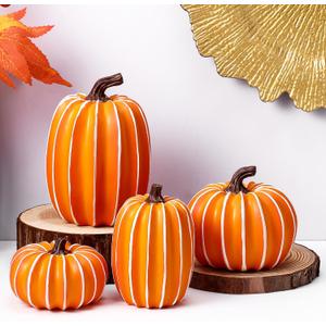 4 Pcs Fall Pumpkin Decor White and Yellow Pumpkins for Decorating Harvest Fake Resin Pumpkins Figurines Table Centerpieces for Halloween Thanksgiving Home Decorations Indoor and Outdoor