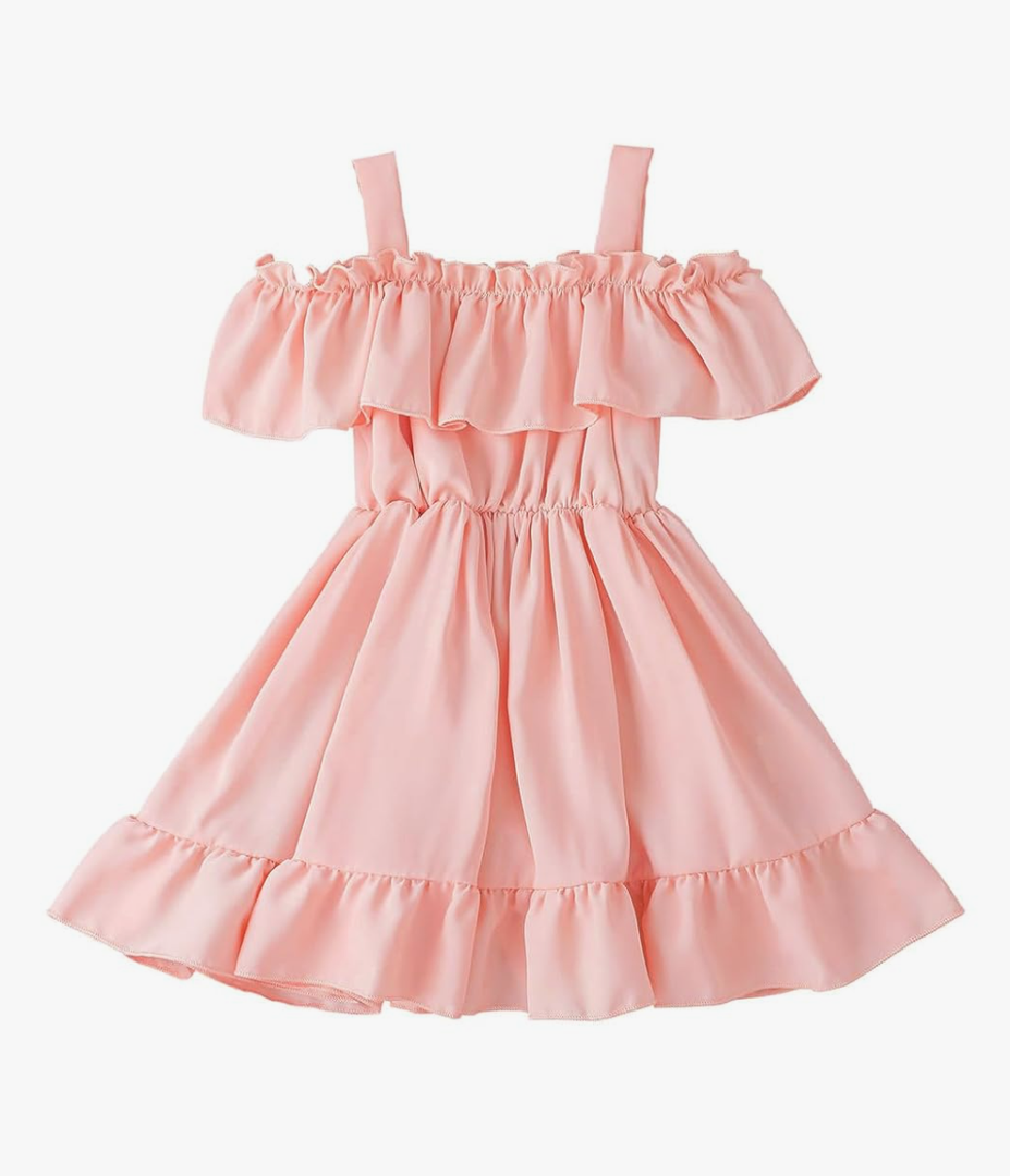 AGQT Toddler Girls Floral Print Dress Chiffon Off Shouler Casual Dress Ruffle Hem Tunic Dress Size 1-8T