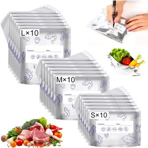 Reusable Aluminum Foil Sealable Storage Bags, Thicken Stand Up Foil Sealable Bags with Label and Zip Lock,Aluminum Foil Bags Food Storage for Vegetables Fruits Meat Seafood & Meal Prep(30Pcs/3 Sizes)