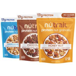 NuTrail 17g Protein Nut Granola Cereal, Variety Pack, No Sugar Added, Keto, Low Carb, Gluten Free, Grain Free, Healthy Breakfast 8 oz. 3 Count (EXP 06/23/26)