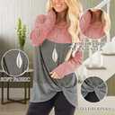 SHIBEVER Long Sleeve Women Tops: Fall Casual Tunic Shirts for Womens Round Neck Twist Knotted Tee Blouses Color Block Pink M