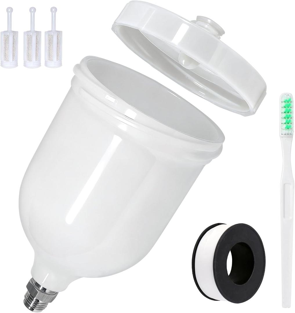 Gravity Feed Spray Gun Cup, 600ml Paint Cup, 3/8" Male 19 Thread BSP, 1 Filter + PTFE Tape, Fit for GTI PRO DV1 TT GFG