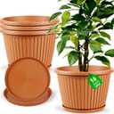 Large-Planter-Indoor-Outdoor Plant Pots, 16 inch 4 Pack Plastic Flower Pots with Saucer And Drainage Holes, Modern Garden Planters For Planting Medium Large Plants, Decorative Resin Garden Pots