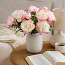 8 Pcs Silk Peonies Artificial Flowers Bulk Faux Peony Bouquet Fake Flower for Wedding Bridal Shower Centerpieces DIY Floral Arrangements Home Party Decorations (White-Pink)