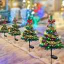 Libima 4 Pcs Solar Christmas Tree Garden Stake Lights Solar Outdoor 30 Inch Waterproof 80 LED Landscape Lights with 4 Bows 100 Artificial Berries and Ribbon for Xmas Decor Party Yard Patio Pathway