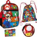 Bioworld Super Mario Backpack with Detachable Mushroom Lunch Tote 16 Inch 5 Piece Set