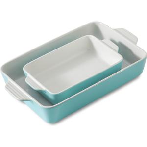 Ceramic Baking Casserole Dish with Handles, Large 9x13 inch Pan and Middle Baking Pan - Porcelain Serving Bakeware Set (Light Blue, 2 pc)