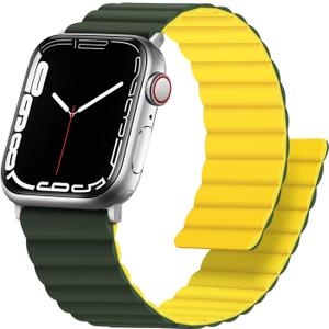 Anlinser Magnetic Bands Compatible with Apple Watch Band 49mm/46mm/45mm/44mm/42mm(Series 3), Women Men Double Side Reversible Strap for iWatch Ultra 3-1 Series 11/10/9/8/7-1 SE(49/46/45/44/42,Green/Yellow)