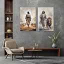 Framed 2Pcs Jesus Canvas wall Art Boho Christian Wall Art Jesus and Lamb Prints Wall Decor Lamb of God Pictures Posters Lion of judah Paintings for Livingroom Bedroom Church Decorations(16“*24”*2Framed)