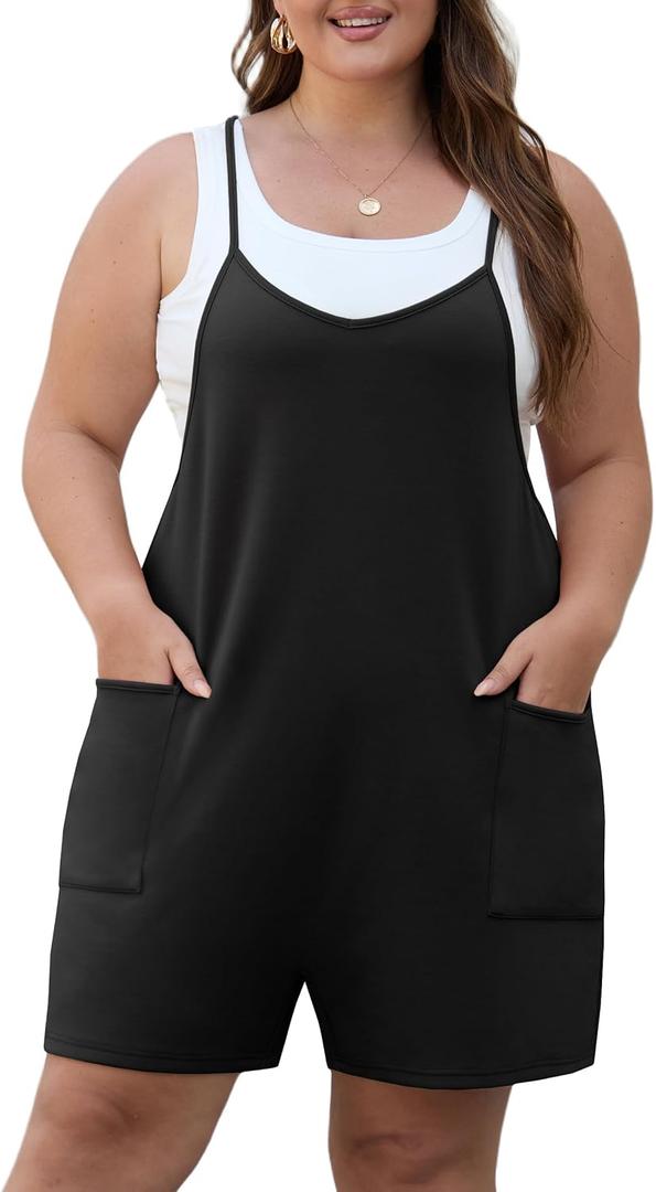 OLRIK Womens 2025 Summer Plus Size Romper Adjustable Spaghetti Strap Jumpsuits With Pockets Sleeveless Casual Overall Shorts (3X, Black) OLRIK Womens 2025 Summer Plus Size Romper Adjustable Spaghetti Strap Jumpsuits With Pockets Sleeveless Casual Overall Shorts (3X, Black)