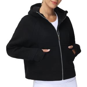 THE GYM PEOPLE Women's Full-Zip Up Hoodies Jacket Fleece Workout Crop Tops Sweatshirts with Pockets Thumb Hole (Medium, Black)