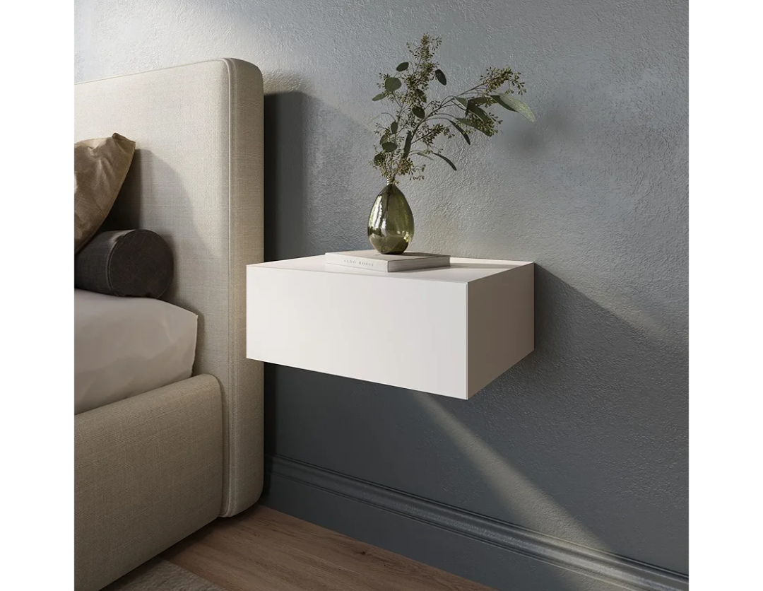 Lumivara Aeris Floating White Modern Nightstand with Storage Drawer, Minimalist Scandinavian, Made with Natural Pine Wood, Wall Mounted Bedside End Table for Bedroom and Living Room