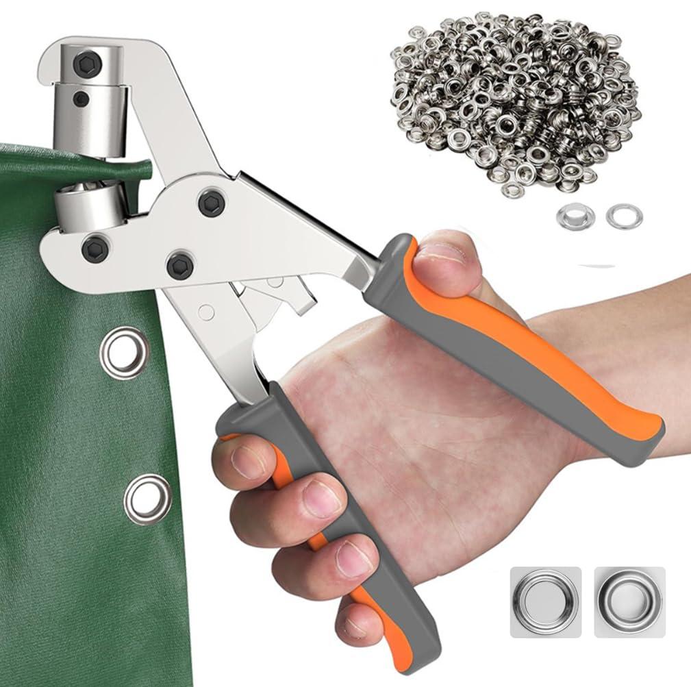 Grommet Tool Kit, Handheld Hole Punch Pliers, Grommet Press Pliers Eyelet Hole Punch Pliers Set with 3/8 Inch (10mm) Diameter 500 pcs Grommets Eyelets for Fabric Paper Banner Maker