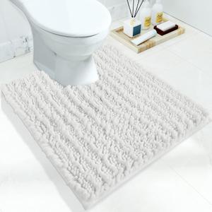Yimobra Toilet Rugs U Shaped 24"x20", Soft Comfortable Absorbent Chenille Toilet Mat for Bathroom Floor, Non-Slip Contour Bathroom Rugs for Toilet, Dry Quickly Machine Washable, White